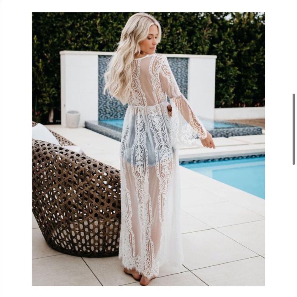 Boho white lace maxi duster kimono coverup - Picture 11 of 11